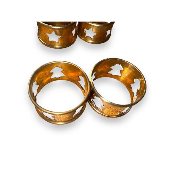 Vintage brass Napkin Rings Cut-Out Christmas Tree And Star Design Holidays - Picture 3 of 6